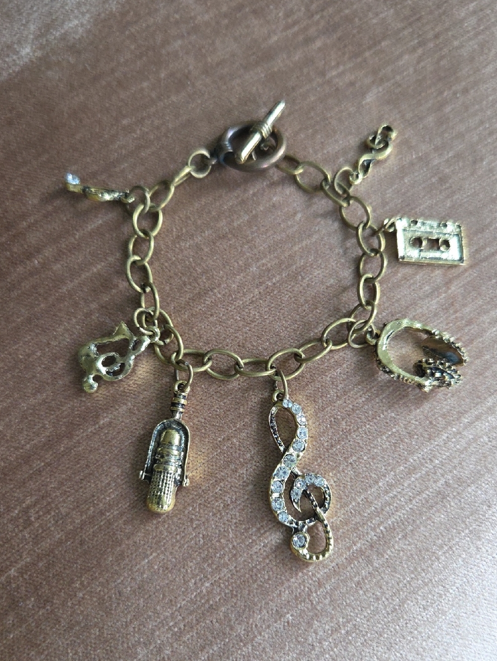 Gold-Tone Musical Note Charm Bracelet with Mixed Charms